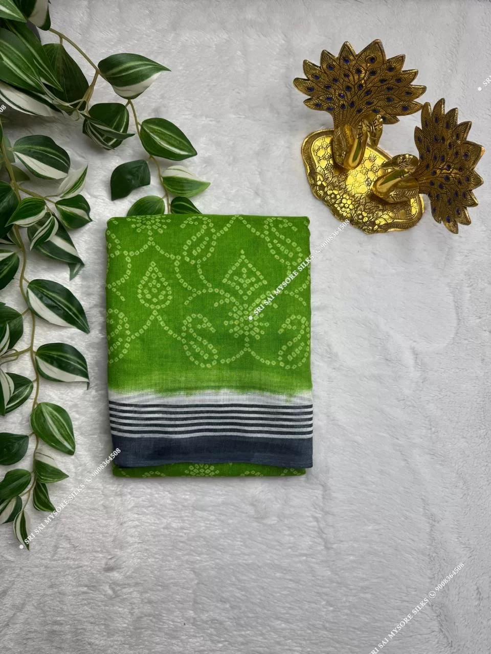 Green Mul Chanderi Cotton Bandhani Print Saree
