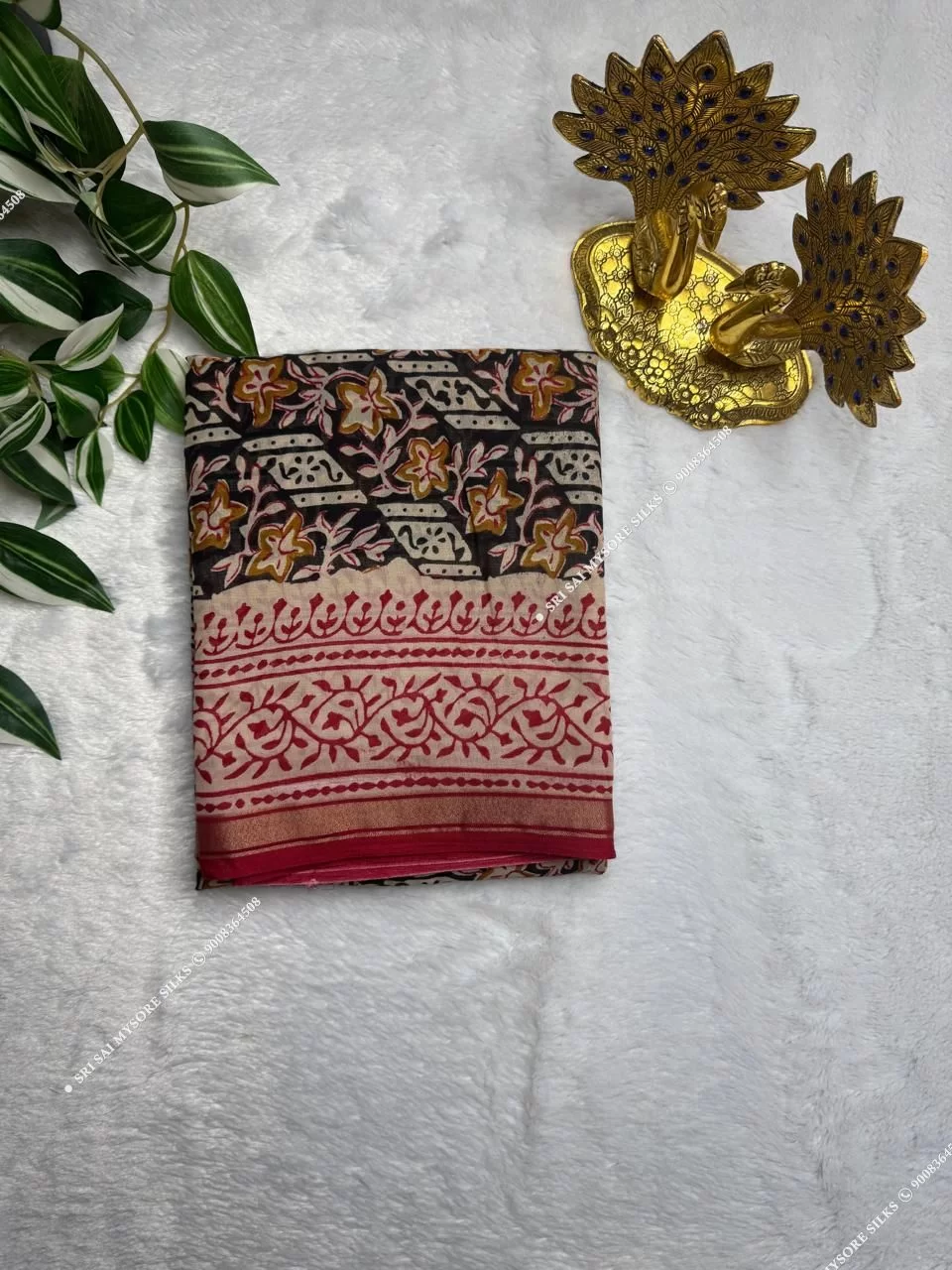 Black & Maroon Mul Chanderi Cotton Kalamkari Printed Saree