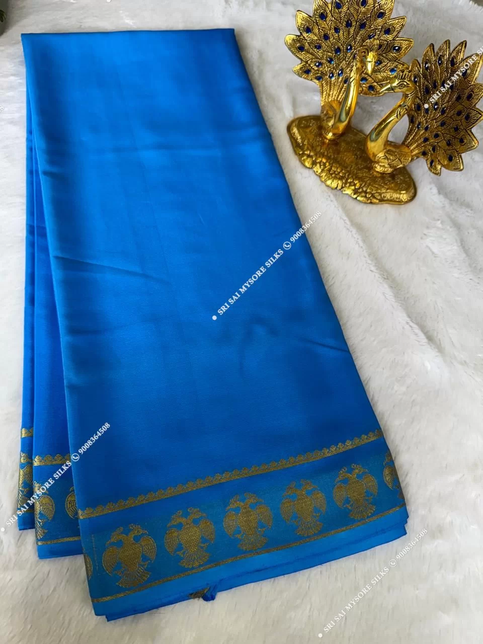 Pure Mysore Silk Gandaberundha Blue Saree