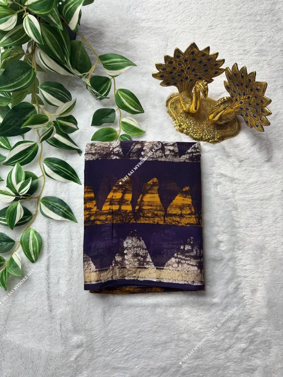 Mustard & Navy Blue Mul Chanderi Cotton Kalamkari Print Saree