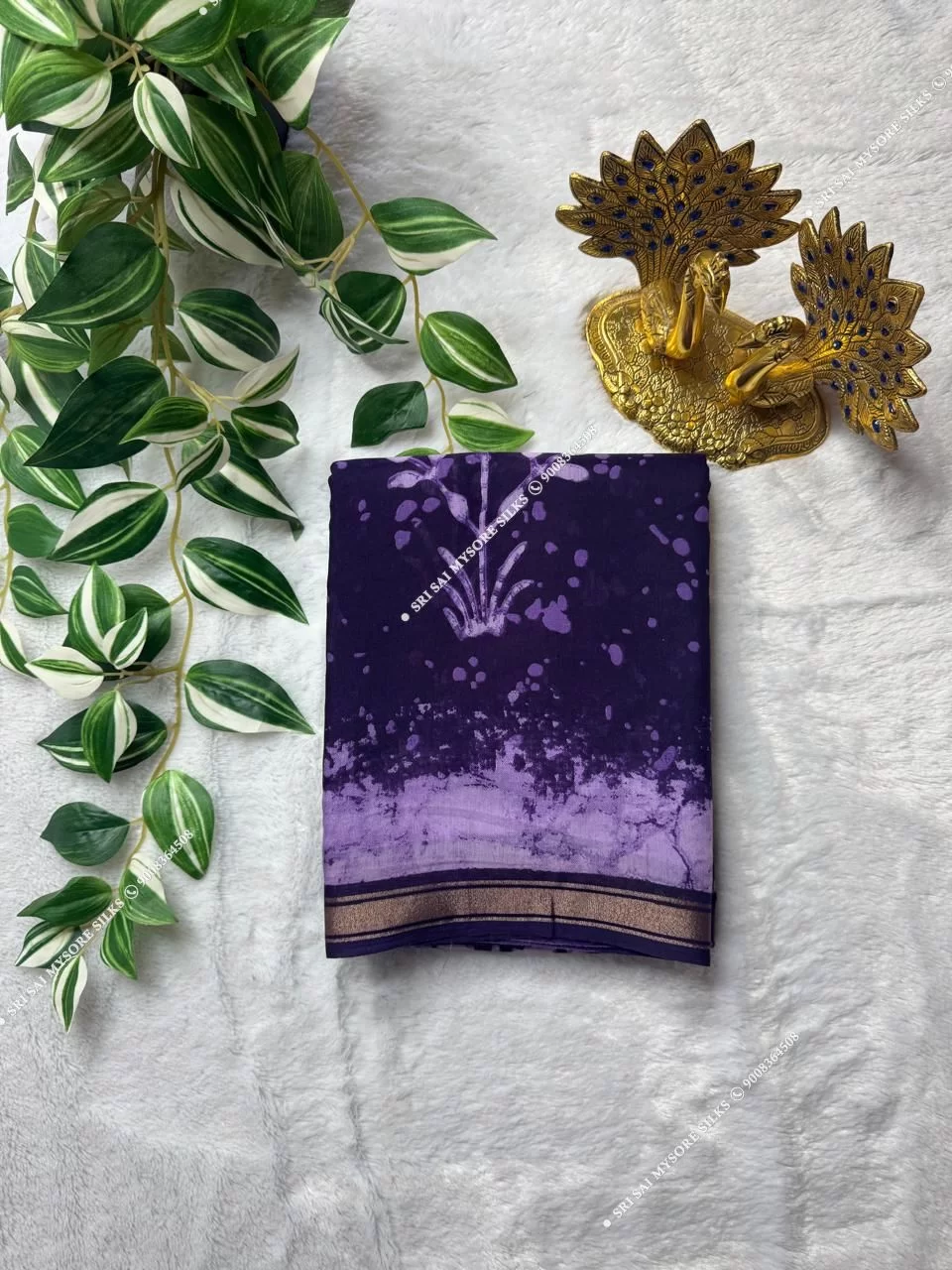 Purple Mul Chanderi Cotton Batik Print Saree