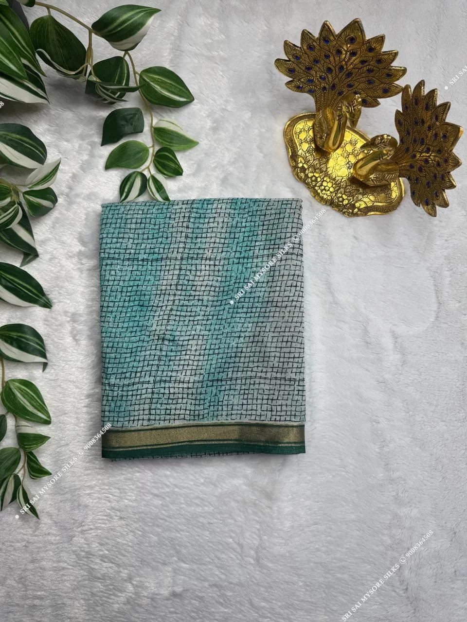 Aqua Blue Mul Chanderi Cotton Printed Saree