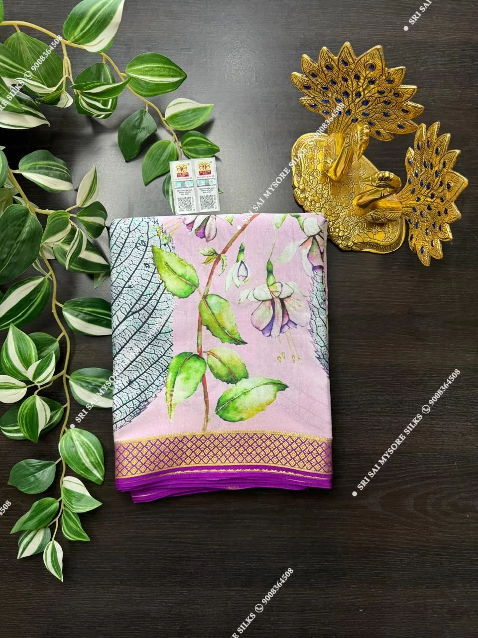 Pure Mysore Silk Digital Kalamkari Floral Lavender Saree
