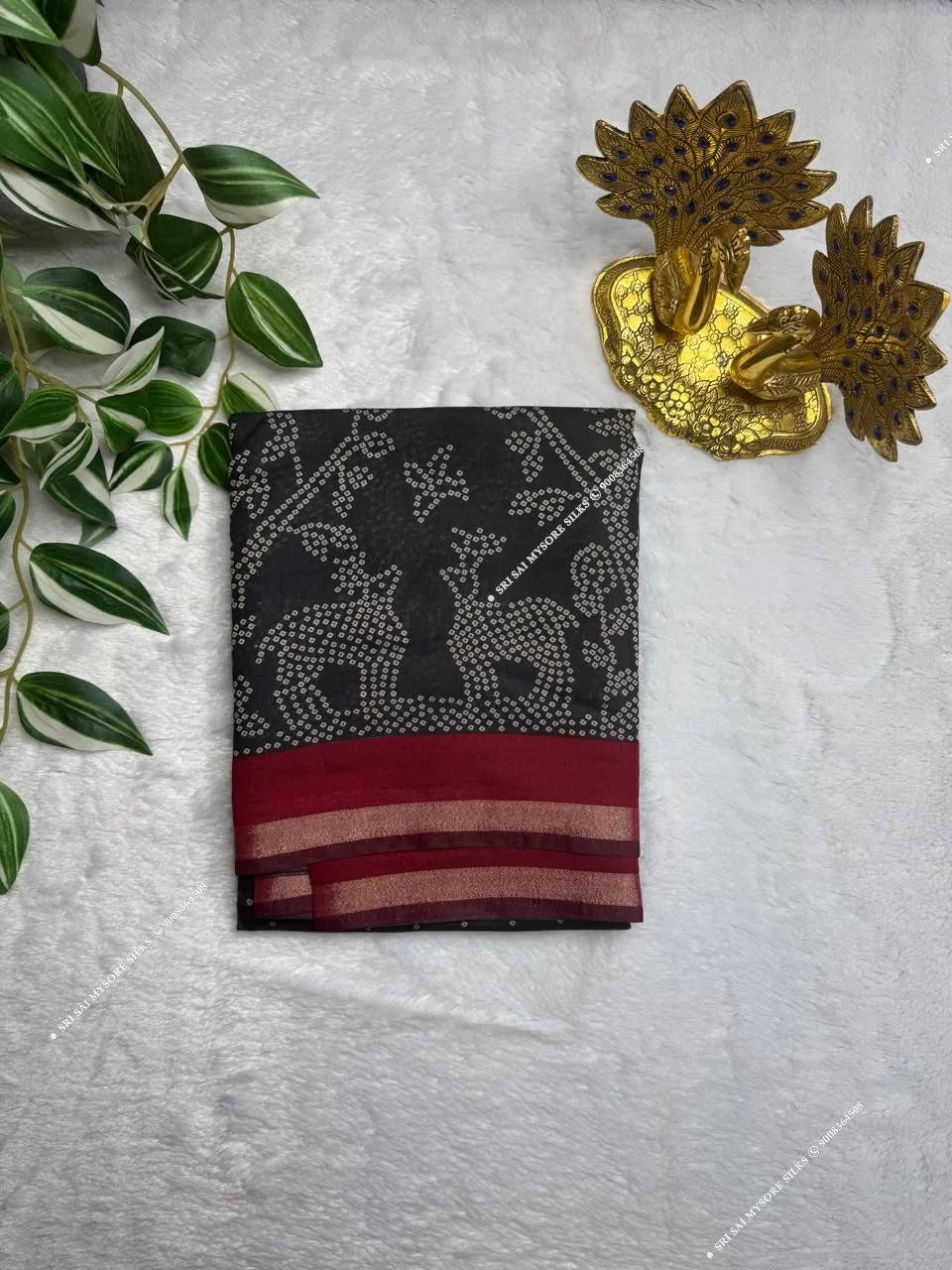 Black & Maroon Mul Chanderi Cotton Printed Saree