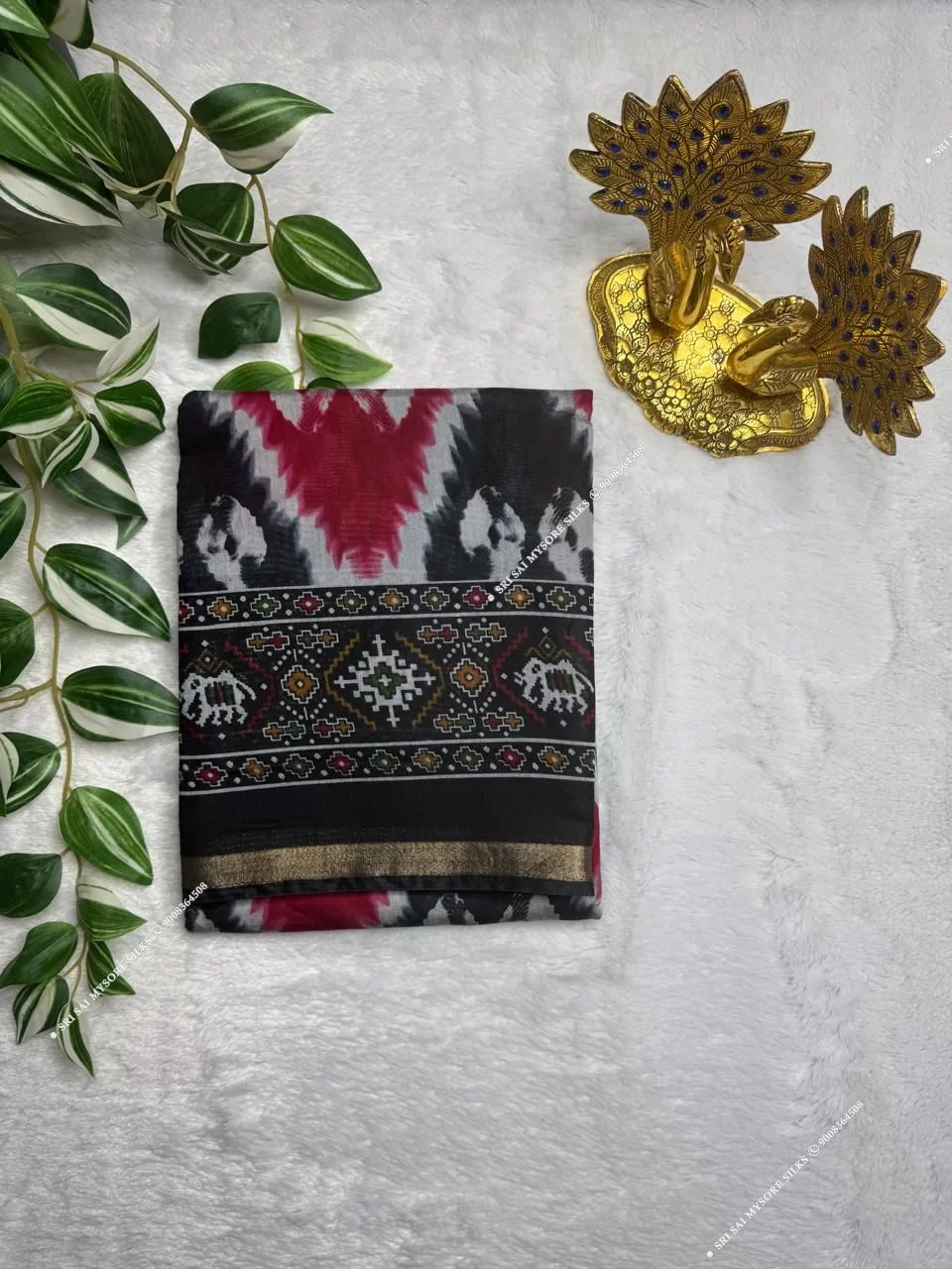 Black & Pink Mul Chanderi Cotton Printed Saree