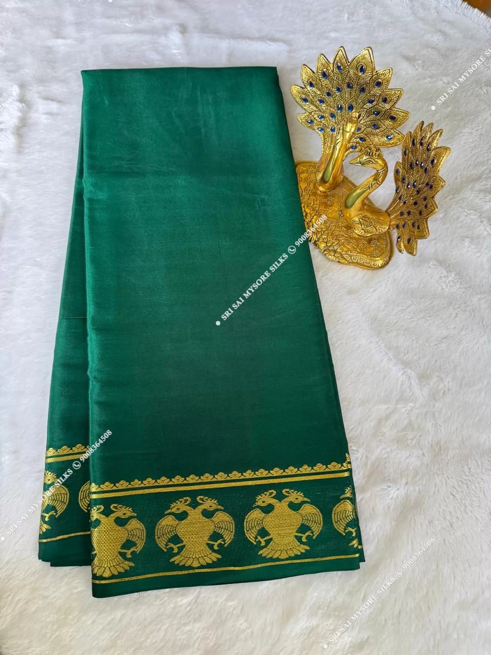 Pure Mysore Silk Gandaberundha Green Saree