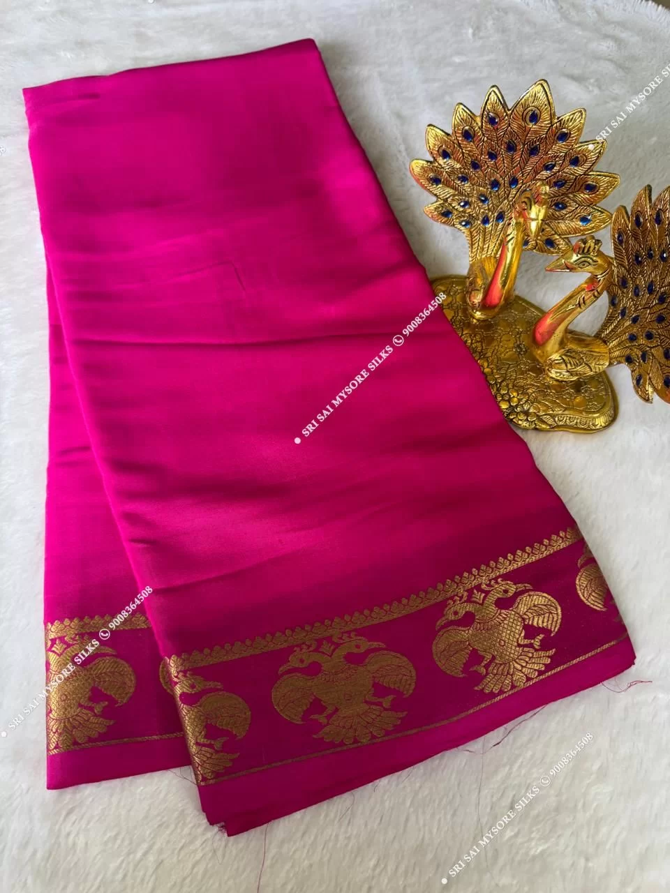 Pure Mysore Silk Gandaberundha Pink Saree