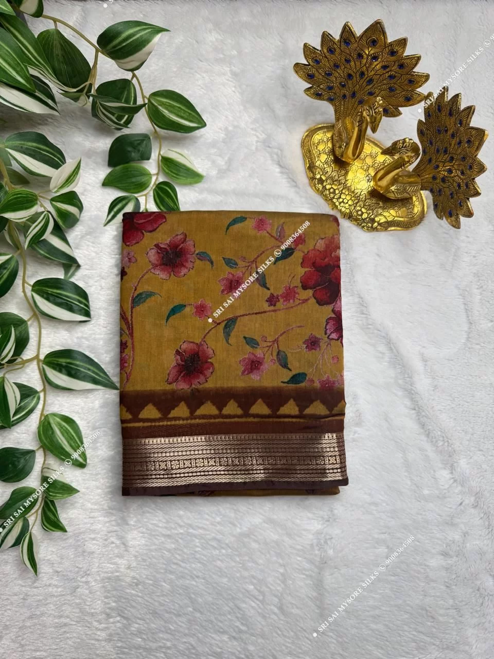 Mustard Floral Mul Chanderi Cotton Printed Saree